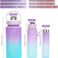 3 Piece Motivational Water Bottle Set BPA Free Plastic Gradient Colors For Students Fitness And Daily Use | Random Color
