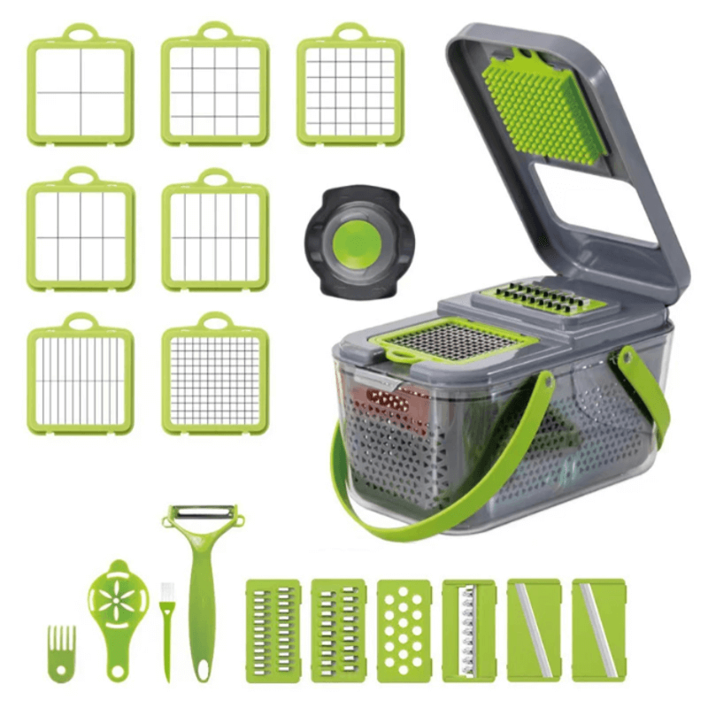 22 In 1 Vegetable Cutter With Stainless Steel Blades And Interchangeable Accessories Multipurpose Kitchen Slicer Tool