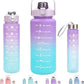 3 Piece Motivational Water Bottle Set BPA Free Plastic Gradient Colors For Students Fitness And Daily Use | Random Color