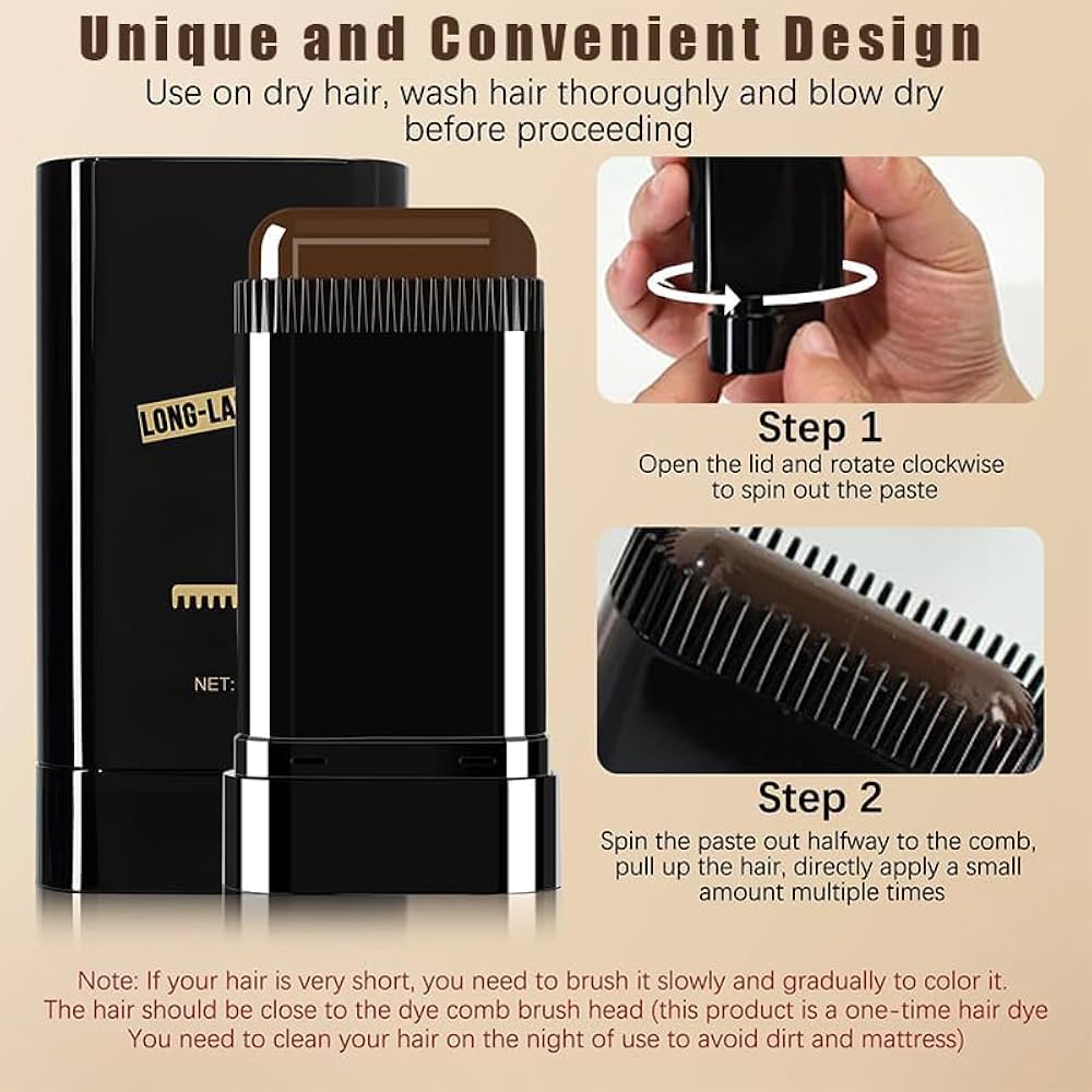 Instant Root Touch-Up Hair Color Comb Stick | Waterproof & Sweatproof Hair Dye Comb |